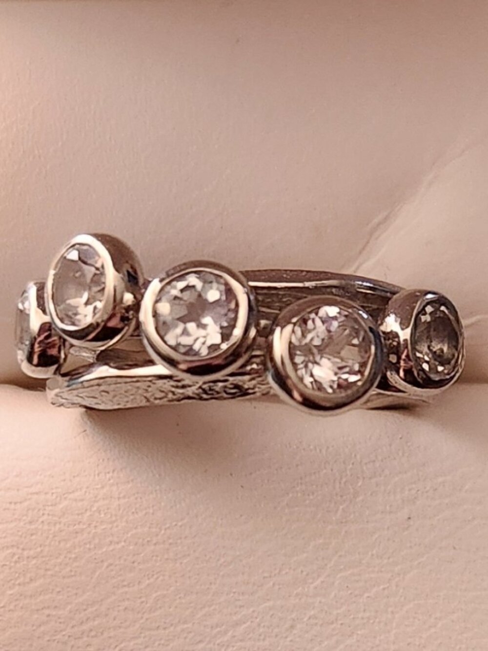 QVC White Topaz & Hammered Sterling Silver stacking ring set- size 5